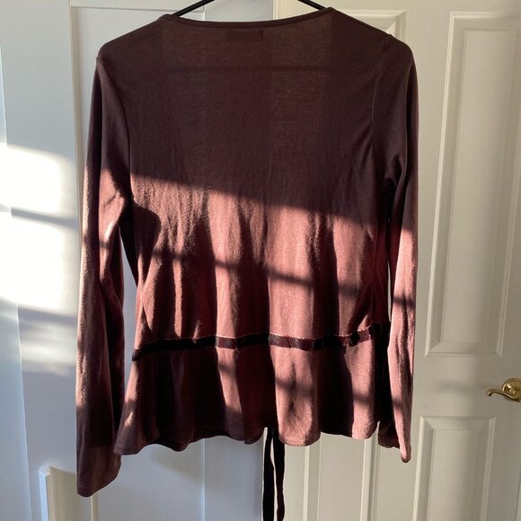 Euromoda Women's Brown Cardigan Tie-Waist Two- Buttons Open Front Sweater Size L - Picture 3 of 5